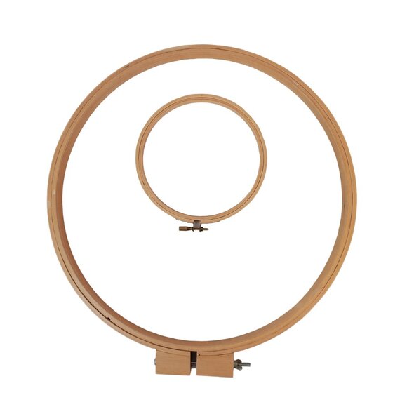 Lot of 2 Round Wooden Cross-Stitch Embroidery Hoops 6" and 14" - Picture 1 of 5